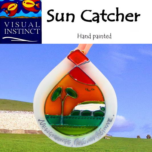 Newgrange and Tree of Life – Orange/Green - Hanging Suncatcher