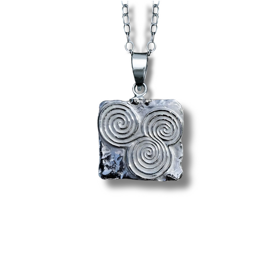 Square Newgrange Spiral Pendant | Silver