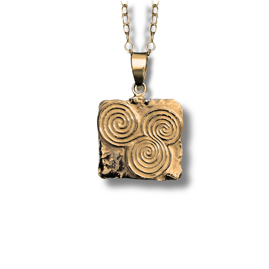 Square Newgrange Spiral Pendant | Gold