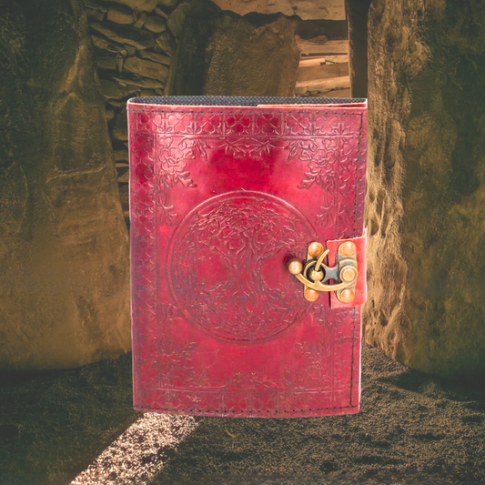 Tree of Life Leather Journal & Lock - Red