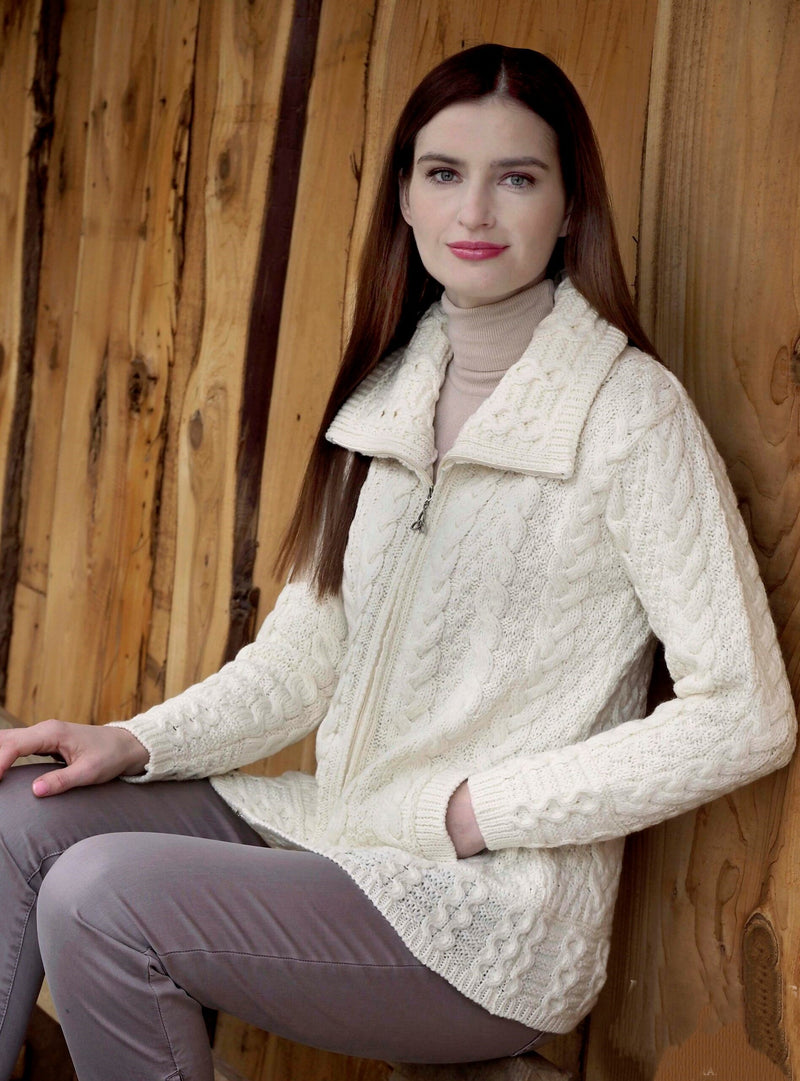 Double Collar Zip Cardigan - Natural