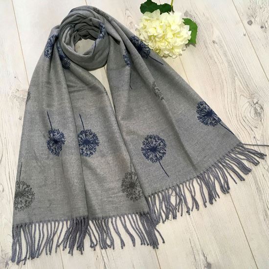 Dandelion Print Cashmere Mix Scarf, Grey | Maguires Hill of Tara